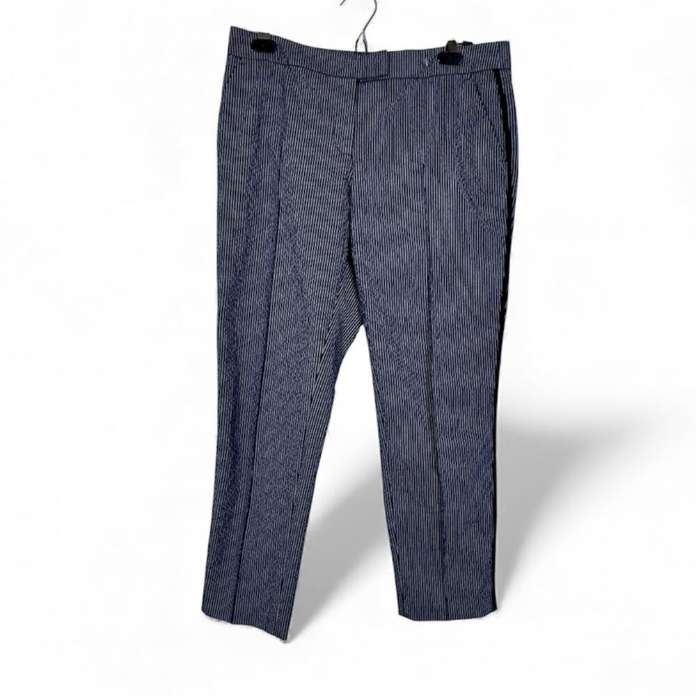 Akris Punto Blue Striped Ankle Straight Leg Trouser Dress Pants Womens 8 Preppy